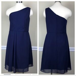 David’s Bridal Short One Shoulder Crinkle Chiffon Dress • Marine • 6